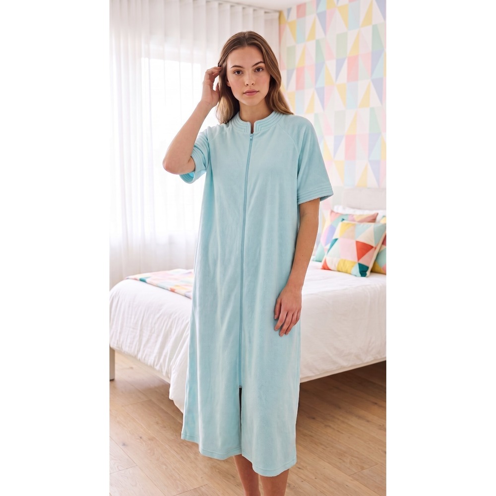 Vintage Vanity Fair Acqua Night Gown Robe Warm SIZE (8-10) M Front Zip Pockets